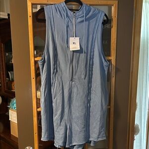 Blue Sleeveless Hooded Romper